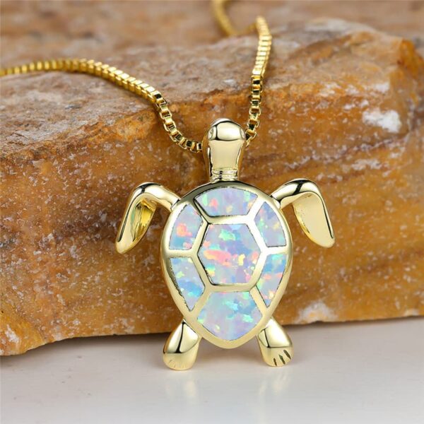 Celestial Sea Gold Turtle Pendant with Fire Opal Charm