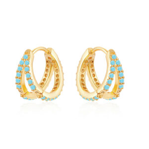 Double Twist Hoop Earrings with Turquoise Stones