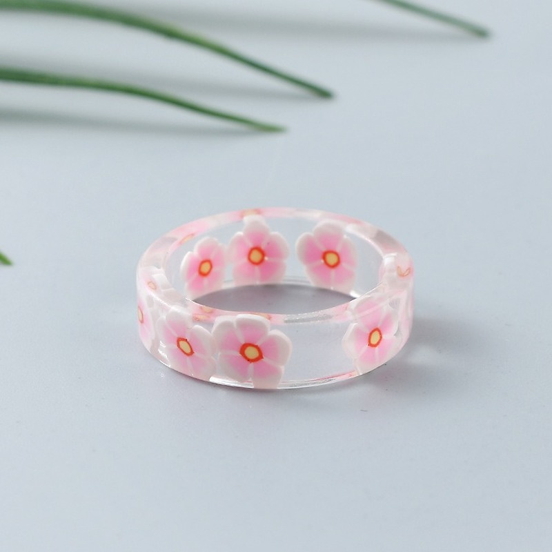 Pink Floral Butterfly Resin Rings