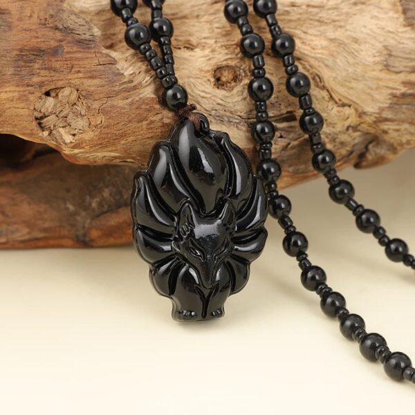 Natural Obsidian Fox Necklace