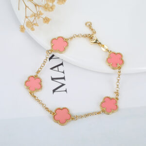 Pink Clover Silver Chain Bracelet