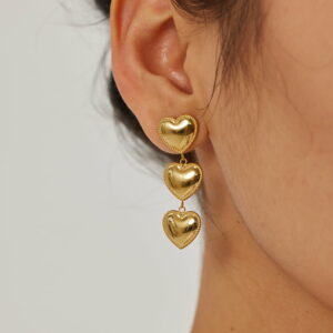 Triple Golden Heart Drop Earrings