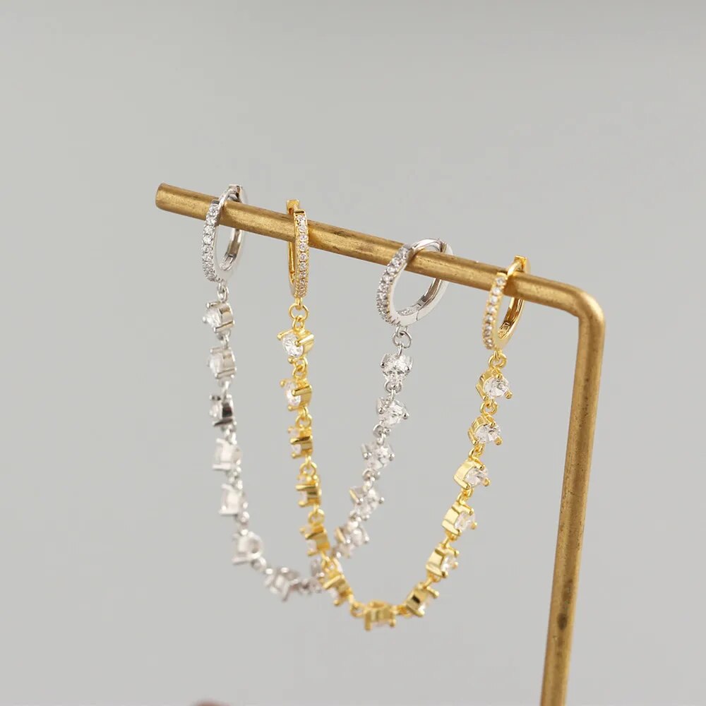 Diamond Two Hole Drop Earrings with Chain