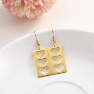 Gold Boxed Triple Heart Earrings