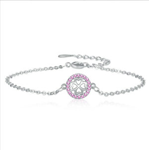 Pink Gemstone Clover Bracelet