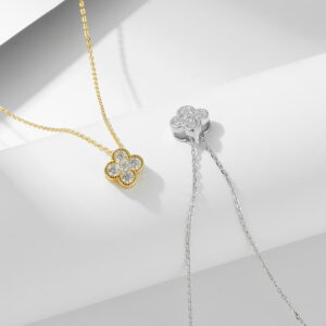 White Diamond Clover Necklace