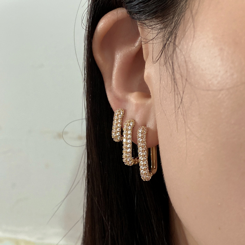 Square Gold Hoop Earring Sets for 3 Holes