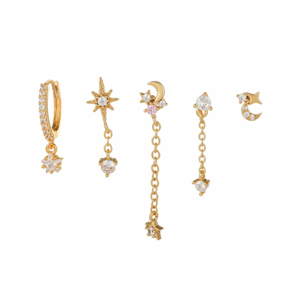 Gold Earring Sets for 5 Holes