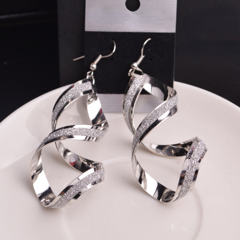 Silver Spiral Drop Earrings