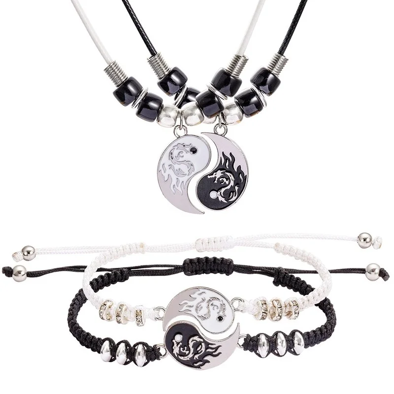 Yin Yang Necklace and Bracelet Set for Couples