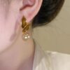Golden Leaf Pearl Drop Earrings