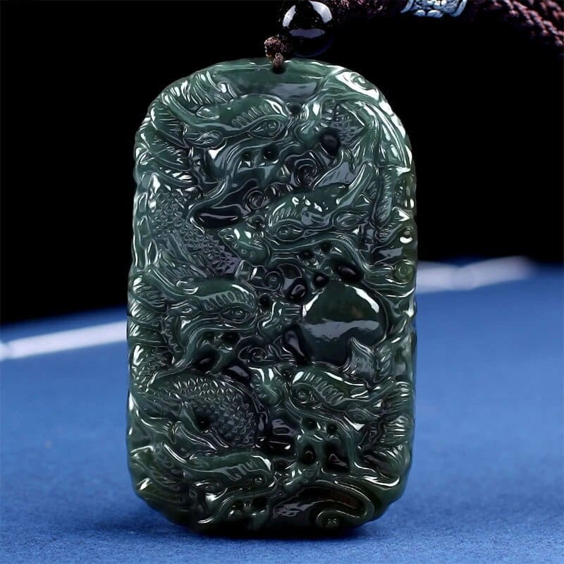 Nine Dragon Double Sided Carved Jade Pendant