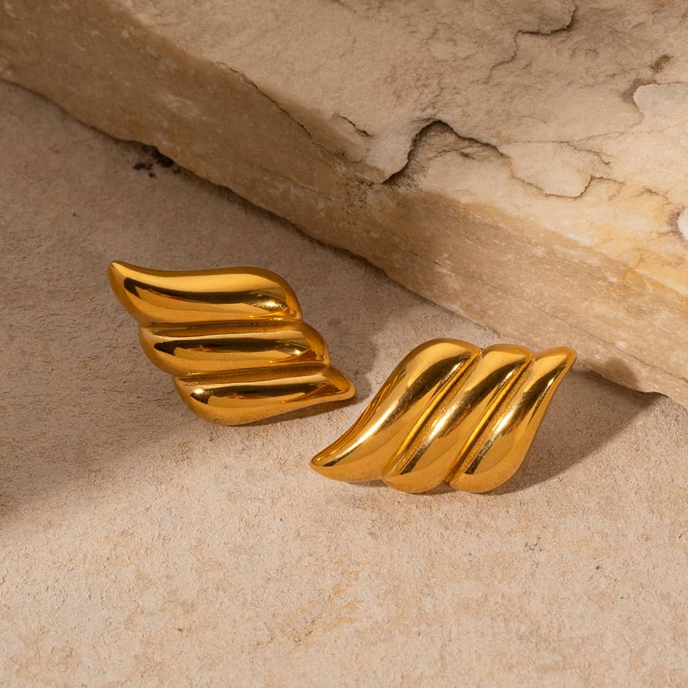 Oversized Gold Wings Stud Earrings